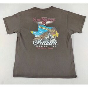 Indian Motorcycle Shirt Mens XL Brown Fort Worth Texas Biker Graphic Tee Moto
